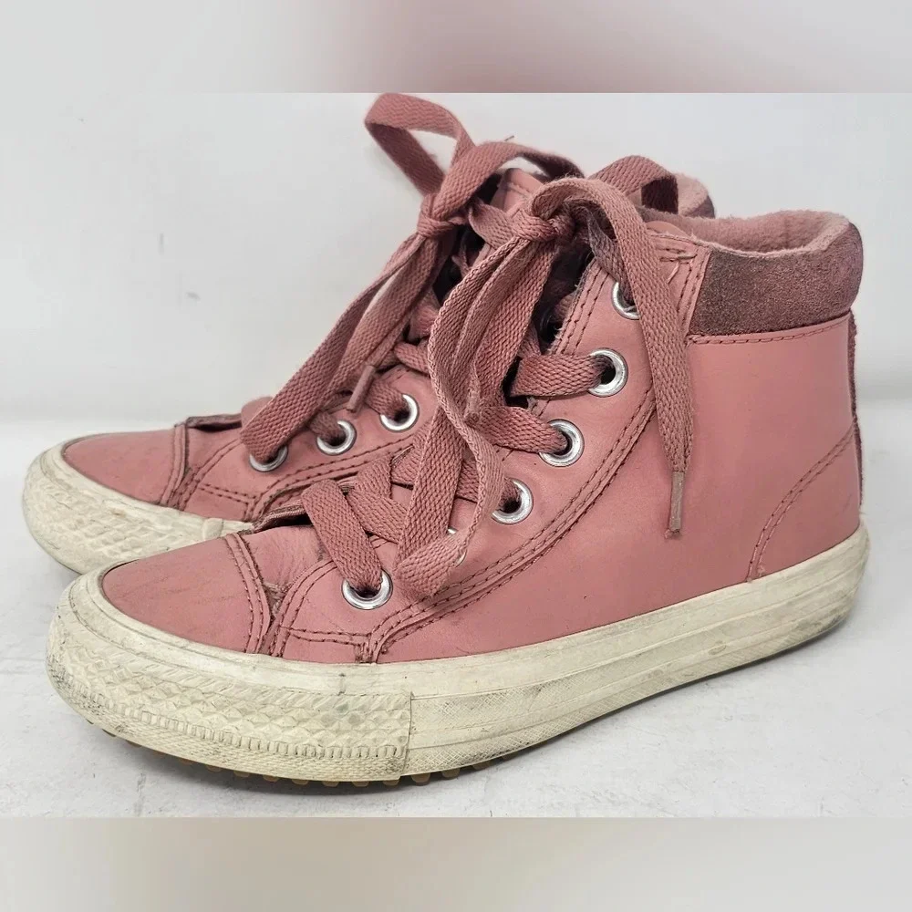 Converse All Star Chuck Taylor Hi Tops Pink Leathe Juniors Size 13